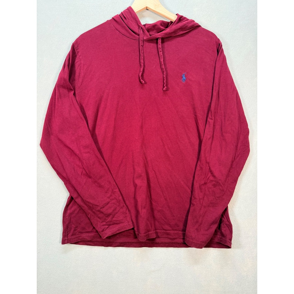 Polo Ralph Lauren Mens Preppy Long Sleeve T-Shirt Hoodie Burgundy Cotton Large